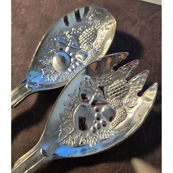 Kings Pattern Silverplated Serving Set-Spoon & Fork - Picture 1 of 3